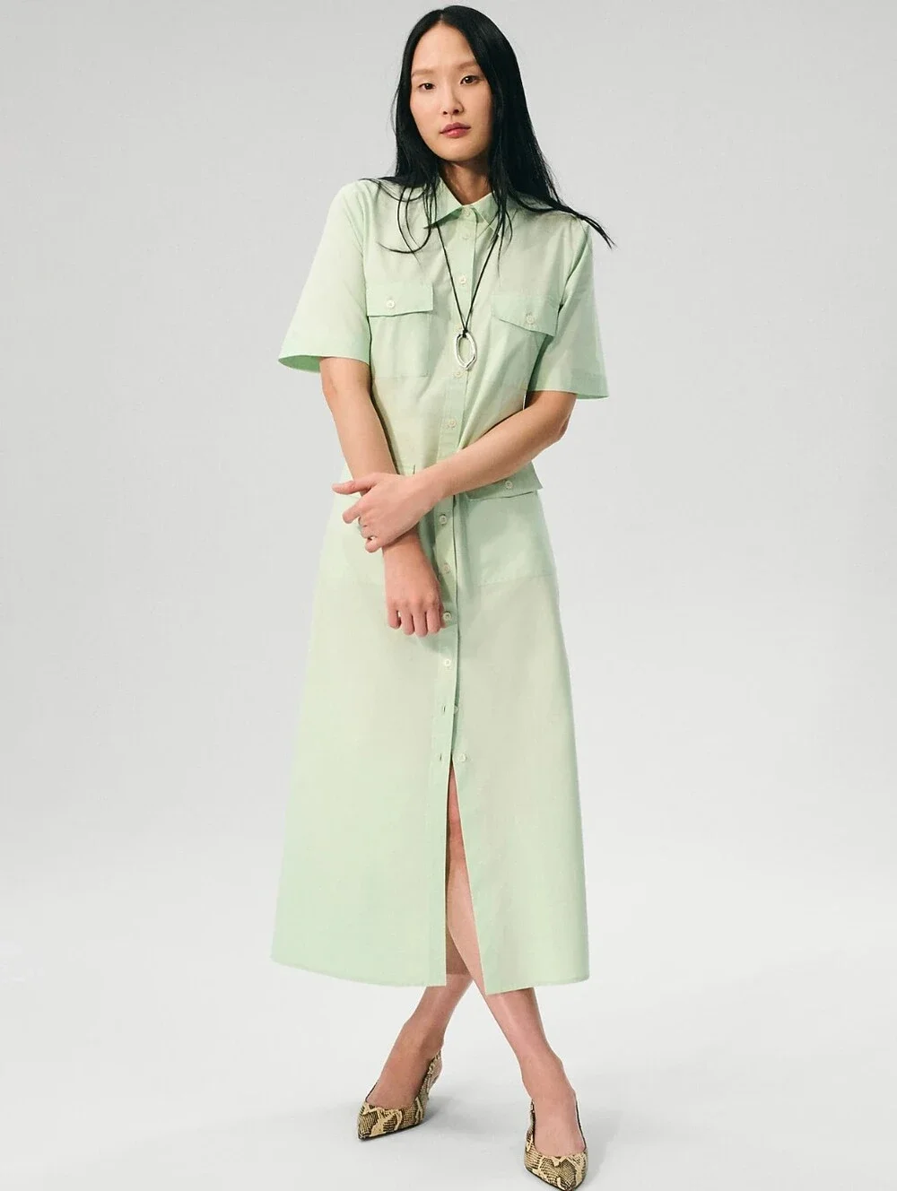 NWT J. Crew Utility Midi Shirt Dress in Cotton Poplin Mint
